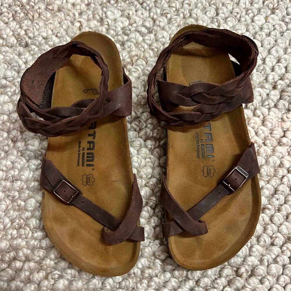 Birkenstock Tatami Brown Leather Strapped Ankle Sandals Women's 38 7.5
